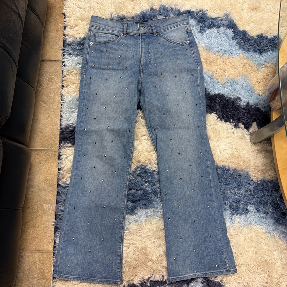 Express Light Blue Straight Leg Jeans with Studs
